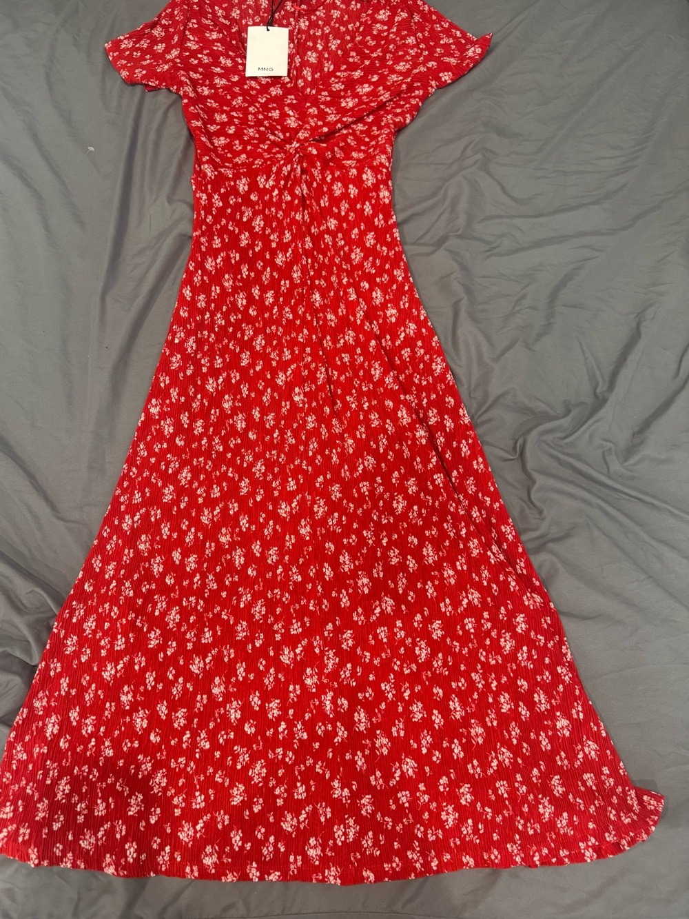 Mango Red Floral Maxi Dress with Twist Front